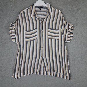 Robert Louis Shirt Women's XL Striped Button Down Relaxed Lightweight Neutral